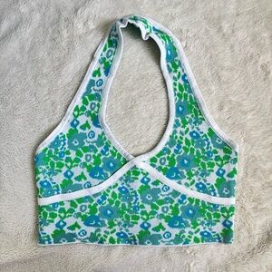 floral green and blue halter top